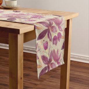 Passion Flowers Watercolor Burgundy Bronze Gold Long Table Runner