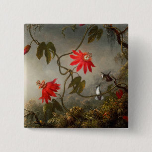 Passion Flowers with Hummingbirds Heade 15 Cm Square Badge