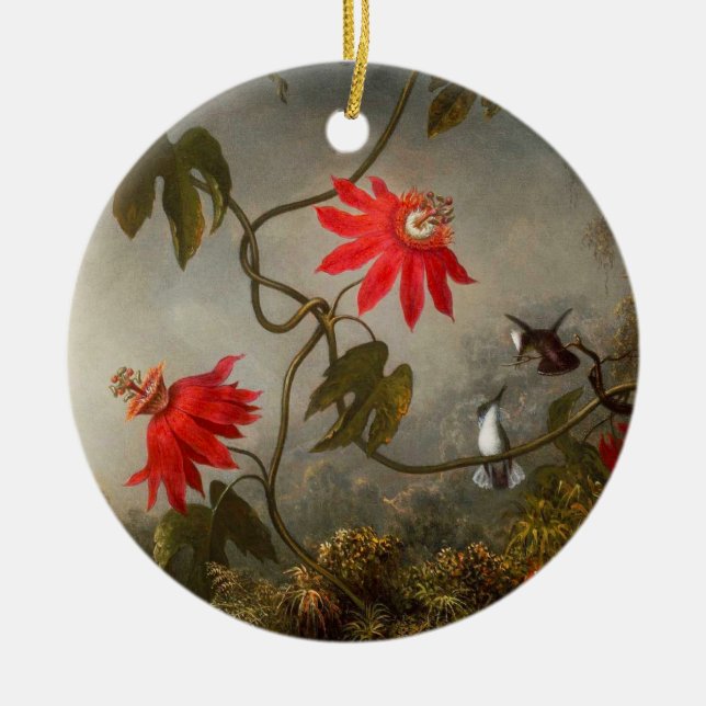 Passion Flowers with Hummingbirds Heade Ceramic Ornament (Front)