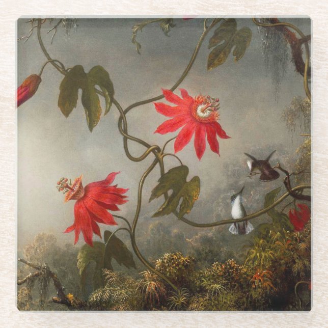 Passion Flowers with Hummingbirds Heade Glass Coaster (Front)