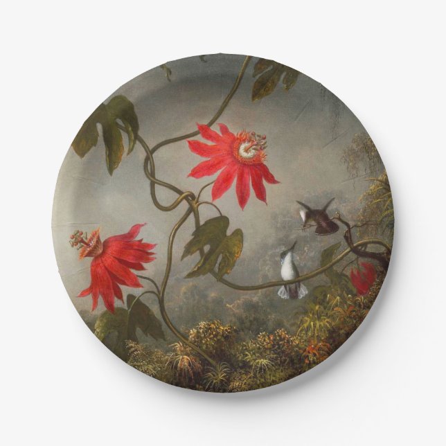 Passion Flowers with Hummingbirds Heade Paper Plate (Front)