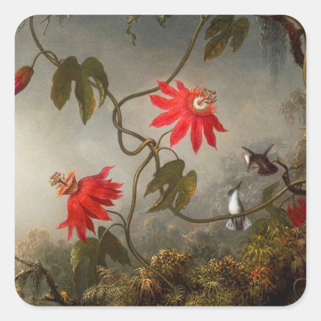 Passion Flowers with Hummingbirds Heade Square Sticker (Front)
