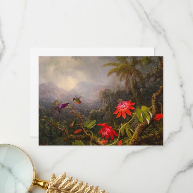 Passion Flowers with Three Hummingbirds Thank You Card (Front/Back In Situ)