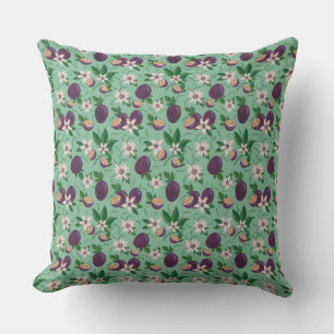 Passion Fruit Green Floral Repeat Pattern Art Cushion