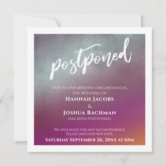 Passion Fruit Ombre Postponed Wedding Card (Front)