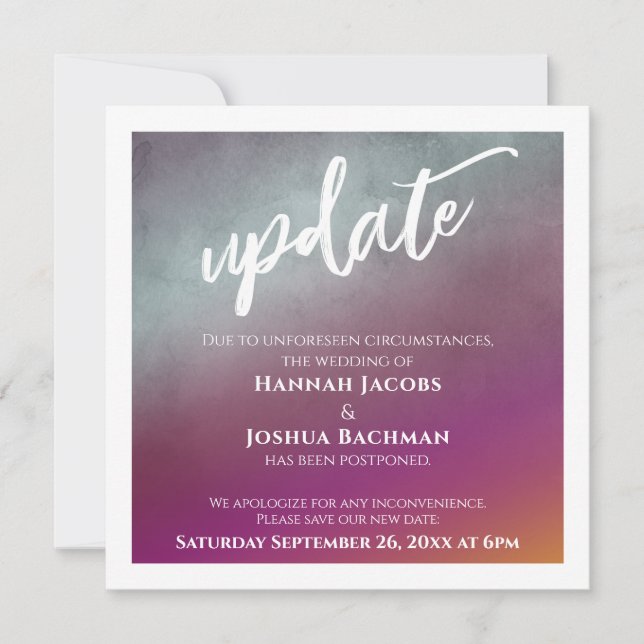 Passion Fruit Postponed Wedding Update Card (Front)