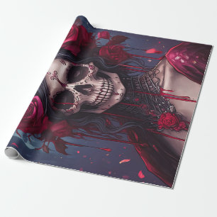 Passion & Pain, Dark Queen. Gothic Skull & Roses  Wrapping Paper