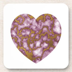 Passion Pink and Gold Marble Texture Heart Coaster