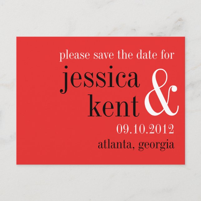 Passion red black typography modern save the date announcement postcard (Front)