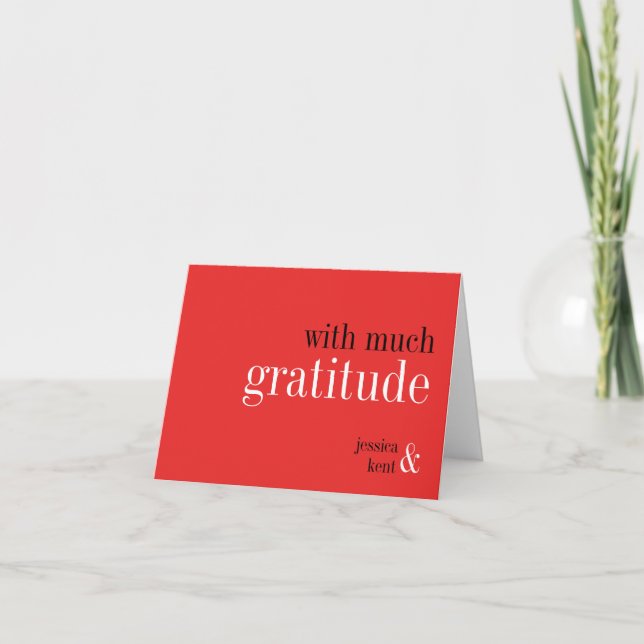 Passion red black typography modern thank you note card (Front)