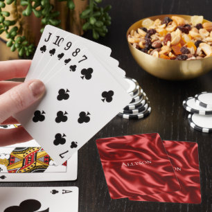 Passion Red Romantic Faux Satin Playing Cards