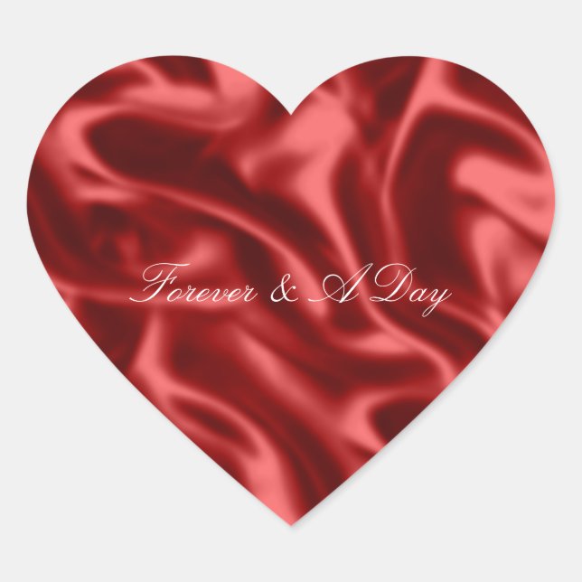 Passion Red Romantic Faux Satin Wedding Heart Sticker (Front)