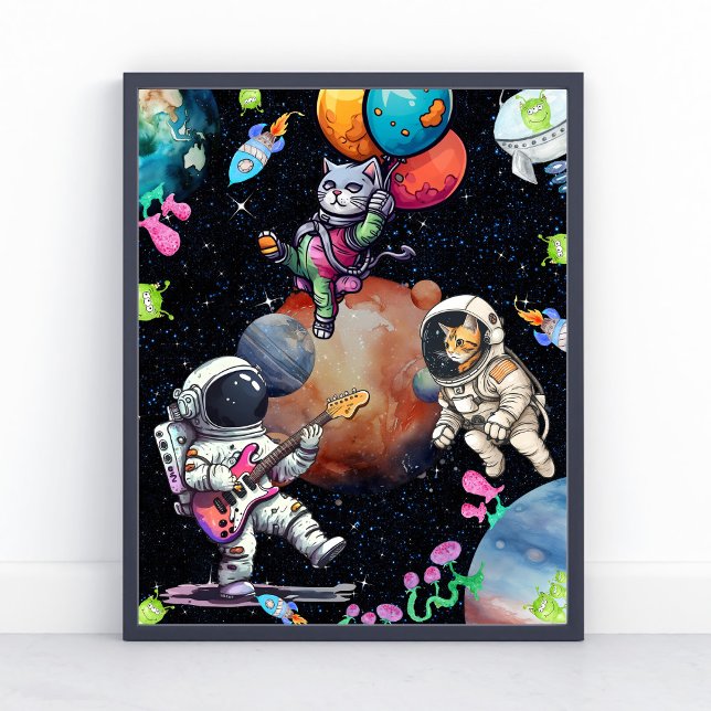 Passional Astronaut and Cute Cat Out Space Poster  (Creator Uploaded)