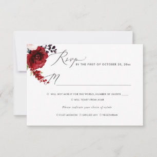Passionate Blooms Watercolor Flowers, RSVP w Meal Invitation