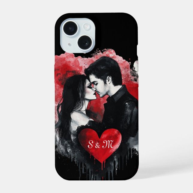 Passionate Couple & Heart Design iPhone 15 Case (Back)