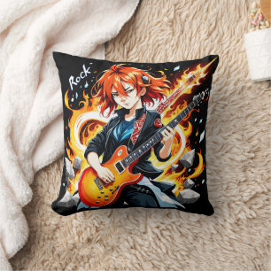 Passionate musician wields an electric guitar cushion
