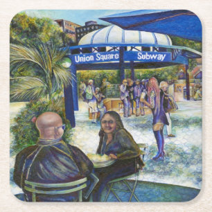 Passionate People Playing in the Park, NYC Square Paper Coaster