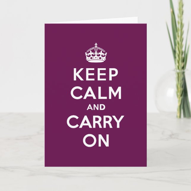 Passionate Purple Keep Calm and Carry On Card (Front)