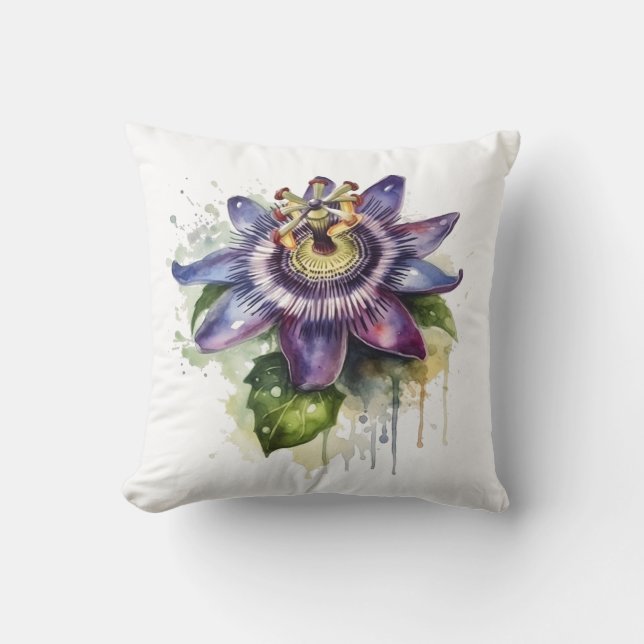 Passionate Purple Passion Flower Cushion (Front)