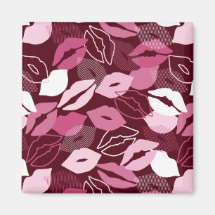 Passionate Red Pink Lips Kissing Pattern Magnet