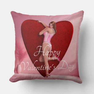 Passionate Valentine’s Day Girl in a Corset Cushion