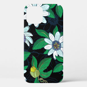 Passionflower Black Background Floral Seamless iPhone 12 Case