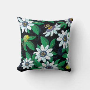 Passionflower Black Background Floral Seamless Cushion