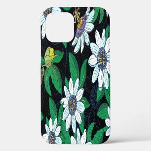 Passionflower Black Background Floral Seamless iPhone 12 Case