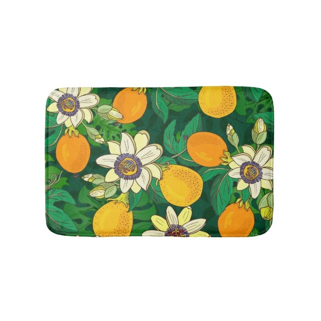Passionflower Bloom: Black Background Vintage. Bath Mat (Front)