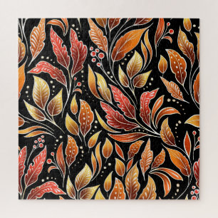 Passionflower Exotic: Black Floral Vintage Jigsaw Puzzle