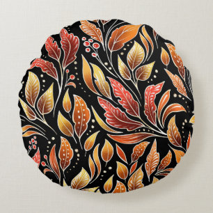 Passionflower Exotic: Black Floral Vintage Round Cushion