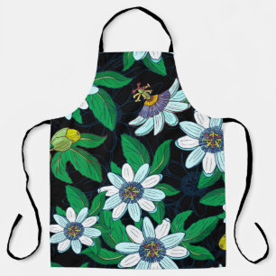 Passionflower, passiflora on a black background. F Apron