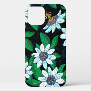 Passionflower, passiflora on a black background. F iPhone 12 Case