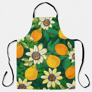 Passionflower (passiflora, passion fruit) on a bla apron
