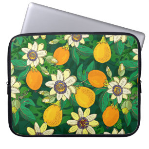 Passionflower (passiflora, passion fruit) on a bla laptop sleeve