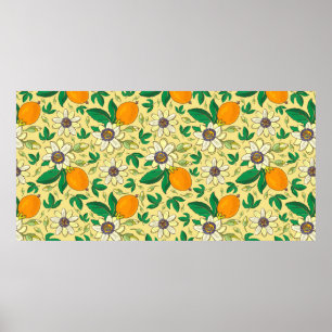 Passionflower (passiflora, passion fruit) on a bla poster