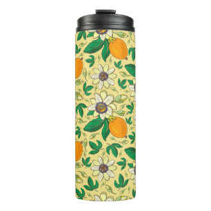 Passionflower (passiflora, passion fruit) on a bla thermal tumbler