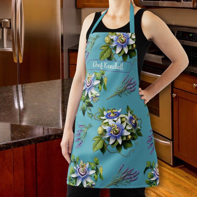 Passionflowers Bold Floral Personalised Bib Apron (Creator Uploaded)