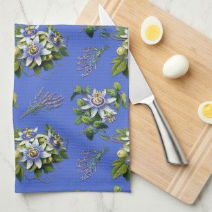 Passionflowers Periwinkle Floral Tea Towel