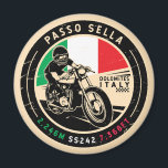 Passo Sella | Italy | Motorcycle Magnet<br><div class="desc">Passo Sella done in a vintage,  distressed style emblem. It is a famous mountain pass found along the Dolomites in Italy.</div>