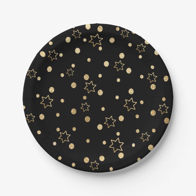 Passover Black Gold Stars Paper Plate (Front)