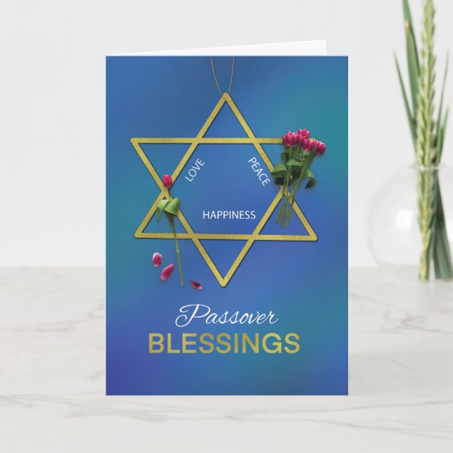 Passover Blessings Star of David Gold Look Card (Front)