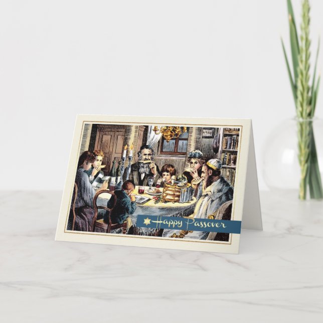 Passover Blessings Vintage Seder Scene Card (Front)