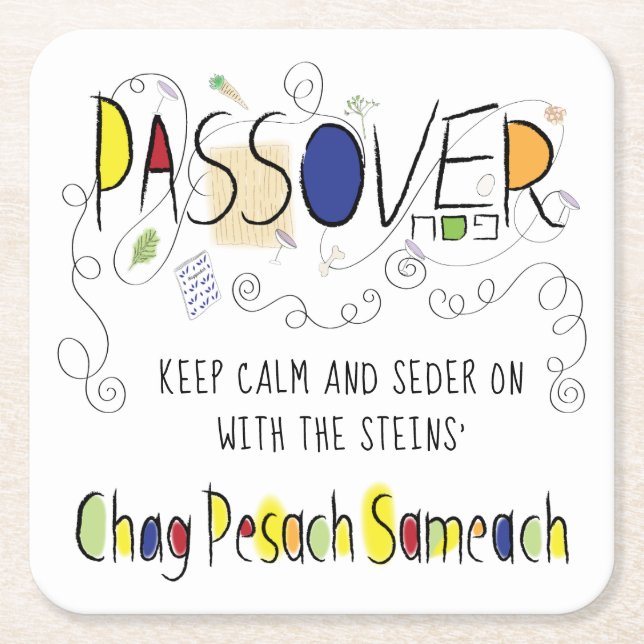 Passover Chag Pesach Sameach Square Paper Coaster (Front)