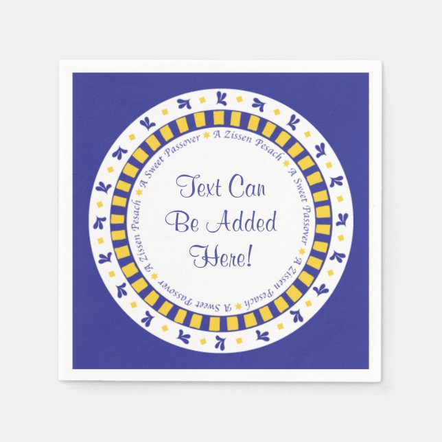 Passover Cocktail Napkins Blue/Yellow Star Pattern (Front)