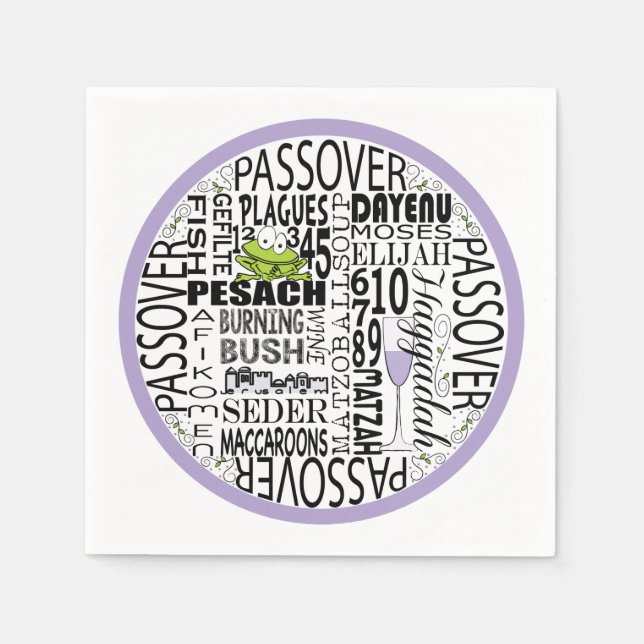 Passover Cocktail Napkins "Dayenu & more" Pattern (Front)