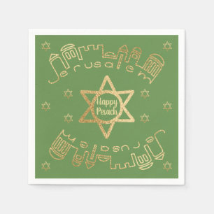 Passover Cocktail Napkins "Gold Jerusalem" Pattern