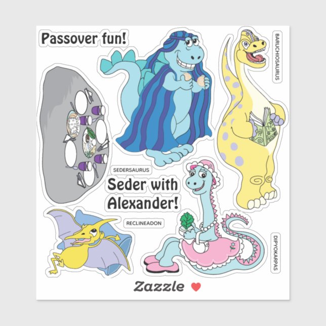 Passover Dinosaur Seder Custom Shaped Stickers (Sheet)