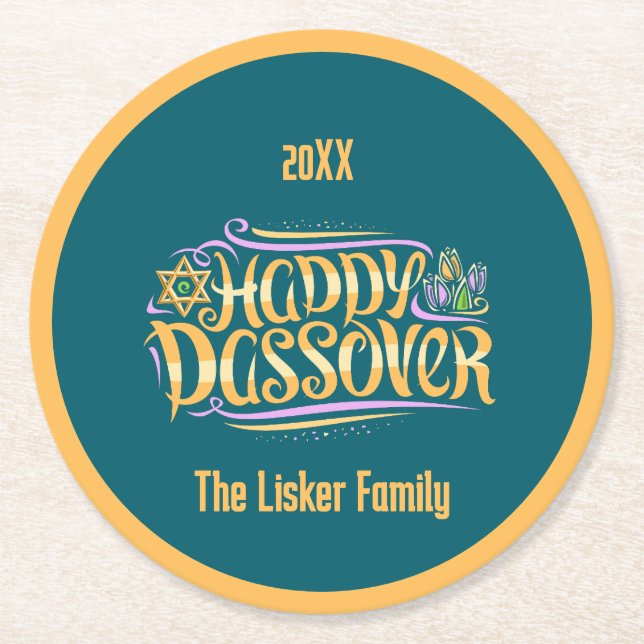 Passover Family Wine Round Paper Coaster (Front)