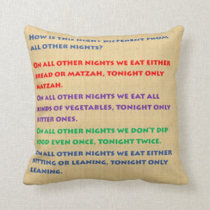 Passover Four Questions Pillow - English & Hebrew